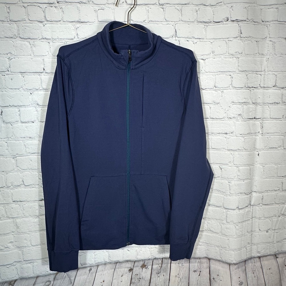 Lululemon Sojourn Jacket Mens Full Zip Track Navy Blue Pocket‎ Mock Neck Size M